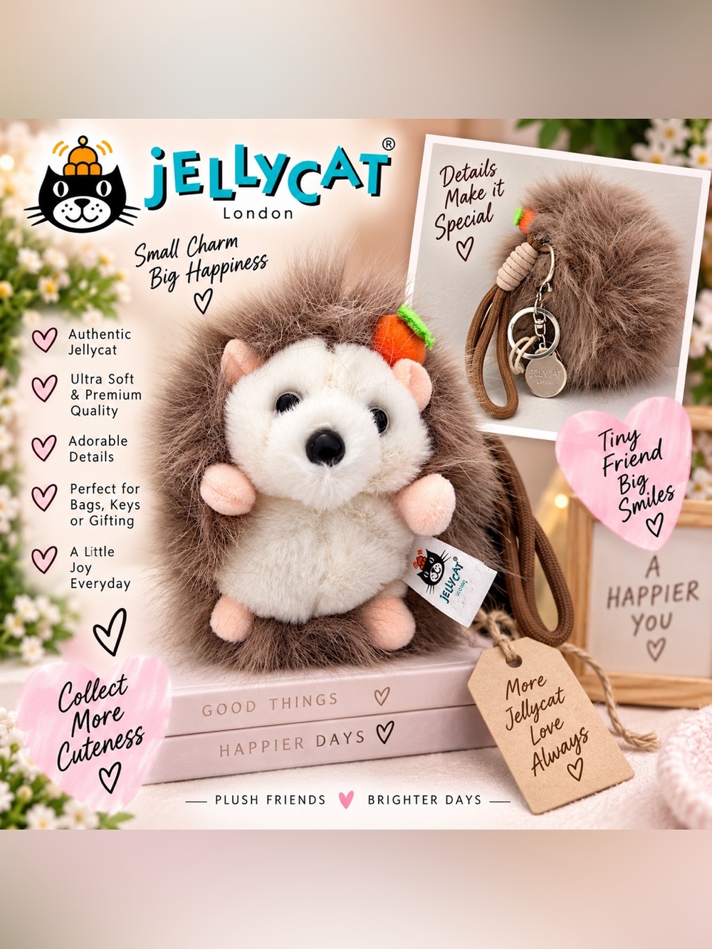 Jellycat hedgehog keychain rare